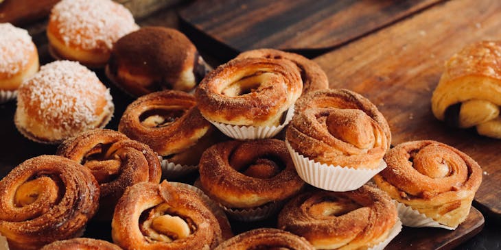 Sweet treats being displayed at a patisserie business.
