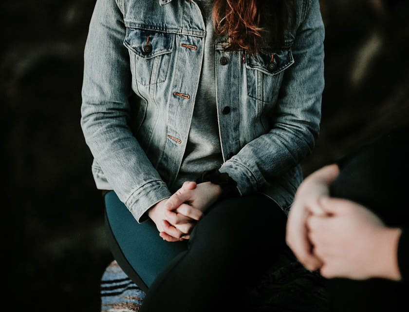 Woman sitting and talking to a psychiatrist.