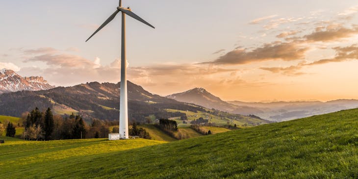 A wind turbine installed by a renewable energy business.