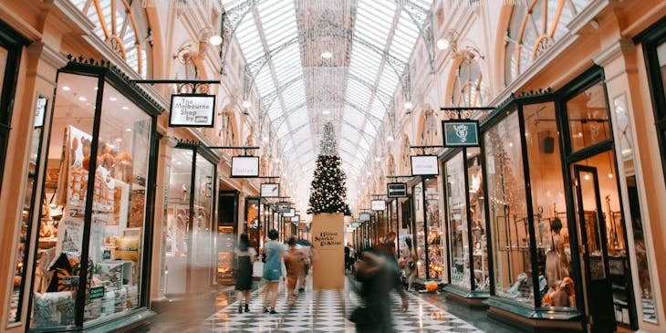 Retail stores in a mall.