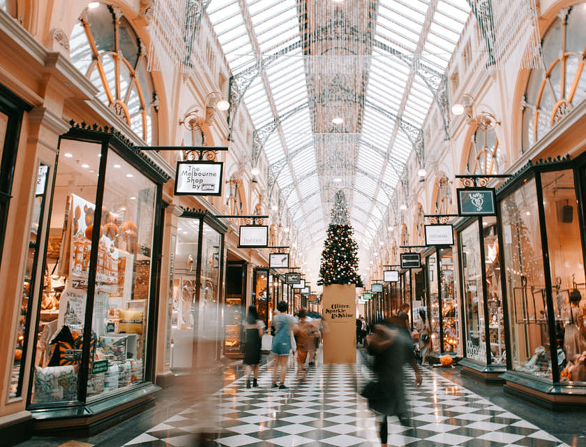 Retail stores in a mall.