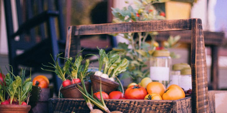 A rustic harvest basket.