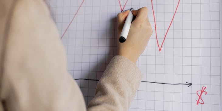 A person at a sales business drawing a sales graph.