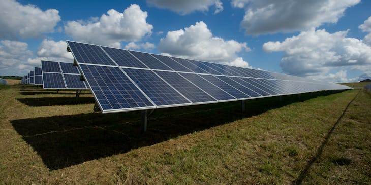 Solar panels in a field.