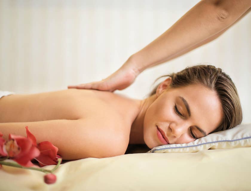 A client at a spa receiving a massage treatment.