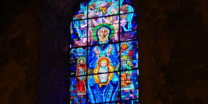 Stained glass window in a church.