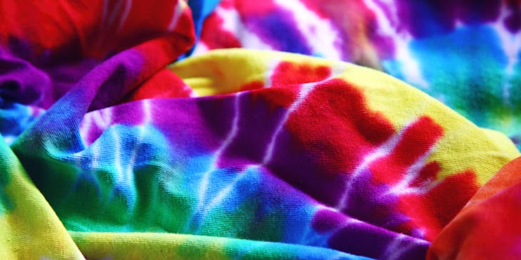 Rainbow-colored tie-dyed textile.