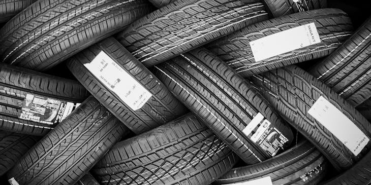 A group of interlaced tires.