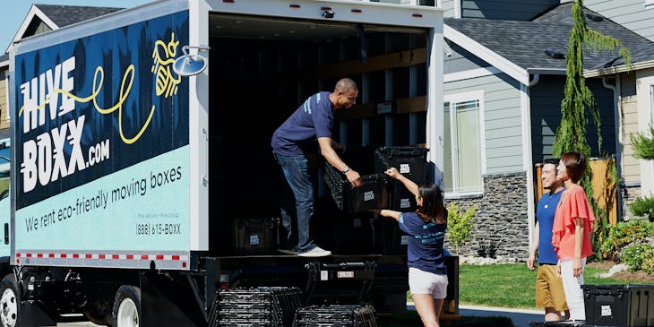 People using a truck rental to move.