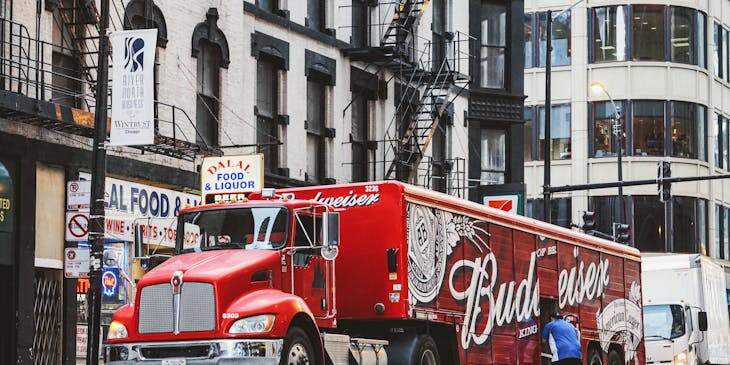 Red budweiser truck.