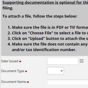 Upload supporting documentation.