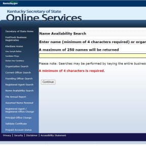 Use the Kentucky online business search tool.