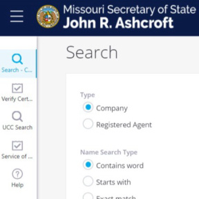Use the Missouri online business search tool.