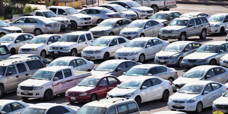 Used cars in a car lot.
