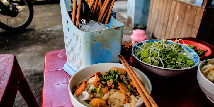Food in a Vietnamese restaurant.