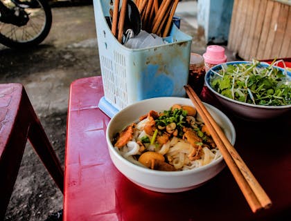 Food in a Vietnamese restaurant.