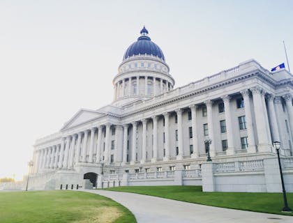 White building with a blue-colored dome