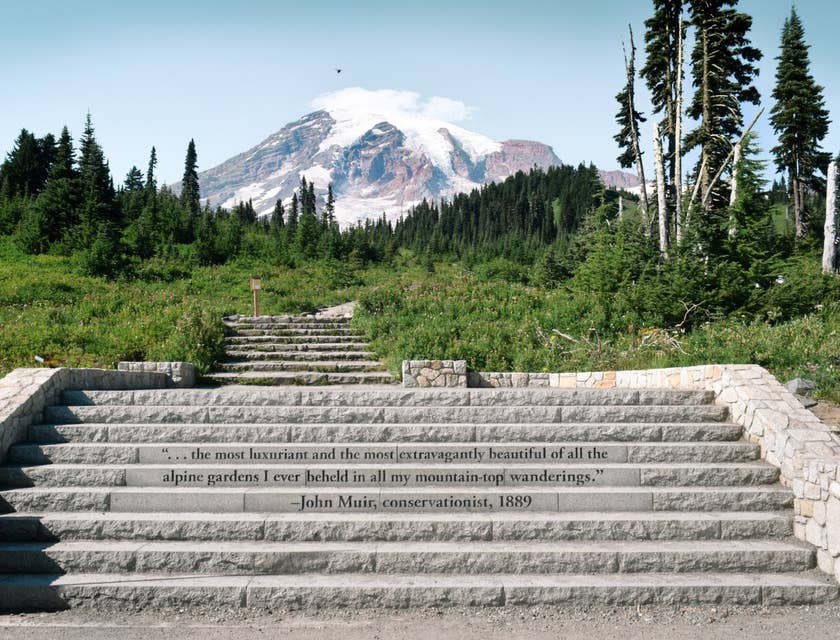 La imagen de una escalera de concreto del Parque Nacional Monte Rainier en una empresa de Washington.