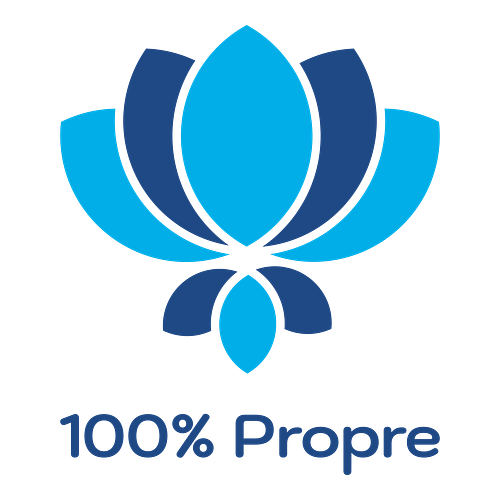 Un logo d'entreprise de nettoyage pour une entreprise appelée 100% Propre.
