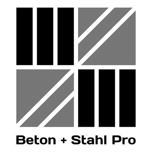 Ein Logo für ein Bauunternehmen namens Beton + Stahl Pro.