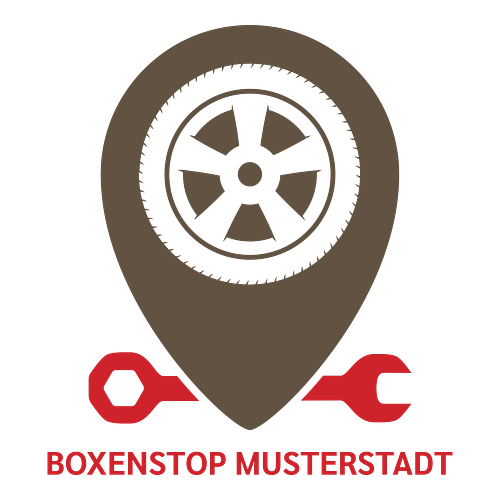 Ein Logo für eine Autowerkstadt namens Boxenstopp Musterstadt.