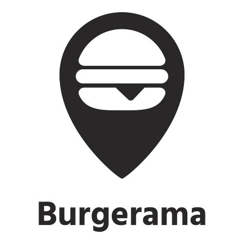 Un logo de restaurant de  fast-food pour une entreprise appelée Burgerama.