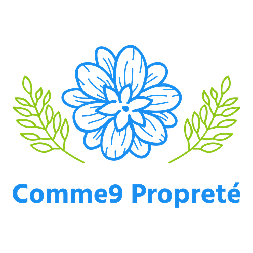 Un logo d'entreprise de nettoyage pour une entreprise appelée Comme9 Propreté.