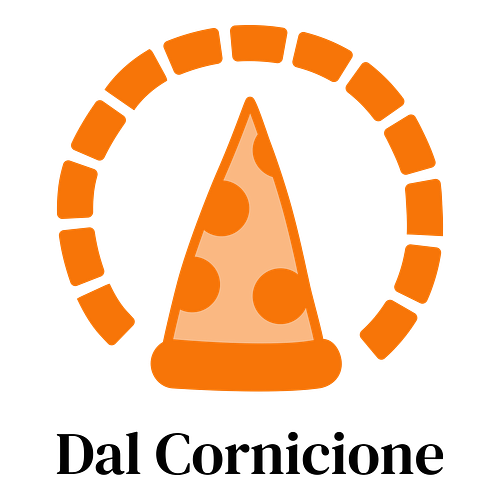 Un logo per una pizzeria che si chiama Dal Cornicione.