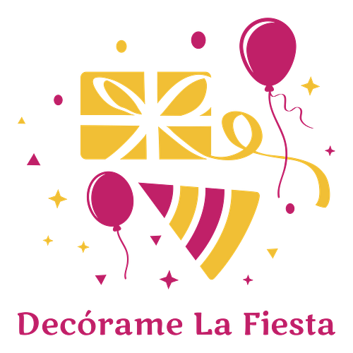 Logo para un negocio de decoraciones para fiestas llamado "Decórame la Fiesta".