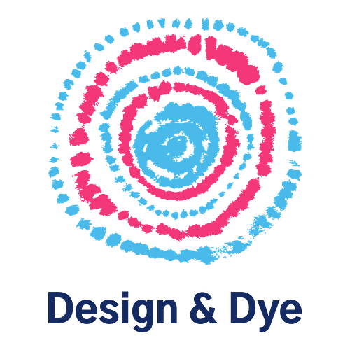 Tie-dye logo for a business called Design & Dye.