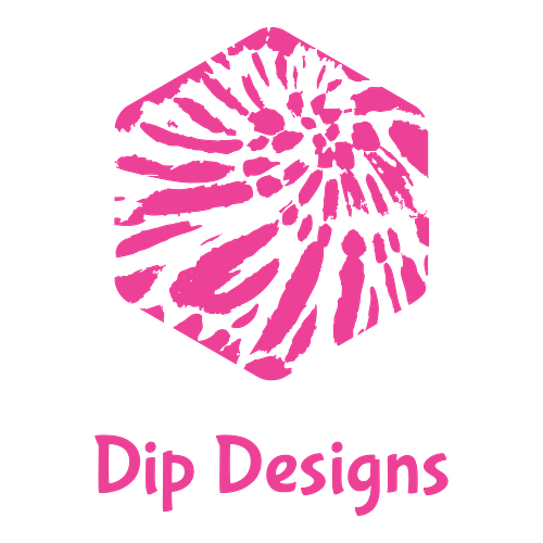 Tie-dye logo for a business called Dip Designs.