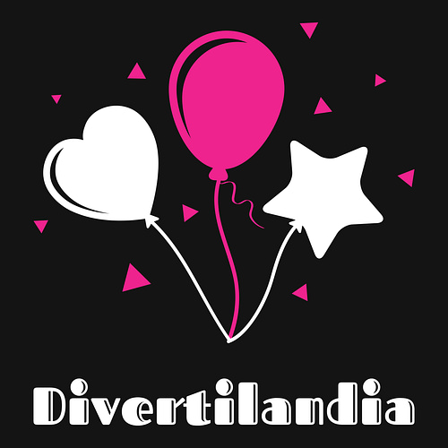 Logo para un negocio de decoraciones para fiestas llamado "Divertilandia".
