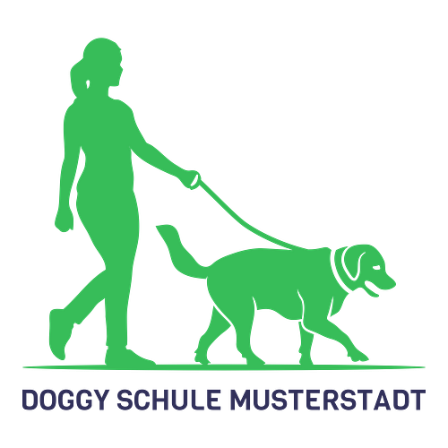 Ein Logo für eine Hundeschule namens Doggy Schule Musterstadt.