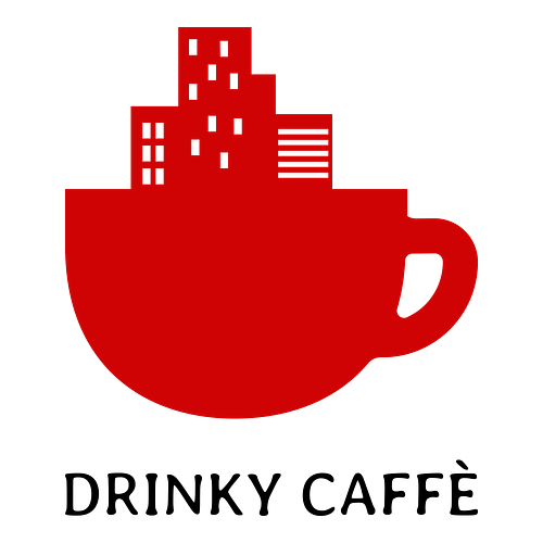 Un logo per un bar che si chiama Drinky Caffè.