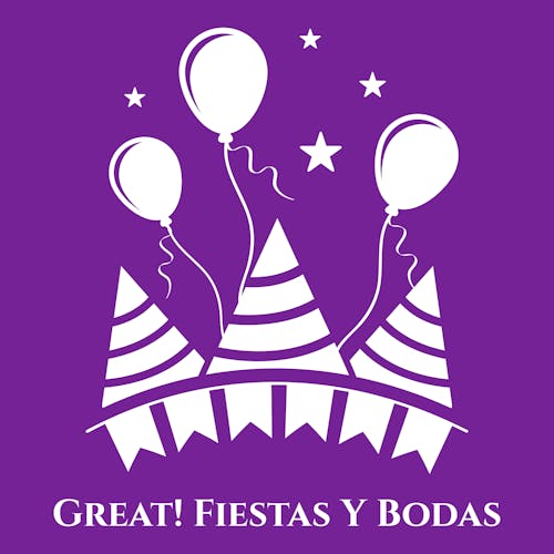 Logo de una empresa de organización de eventos llamada "Great! Fiestas y Bodas".