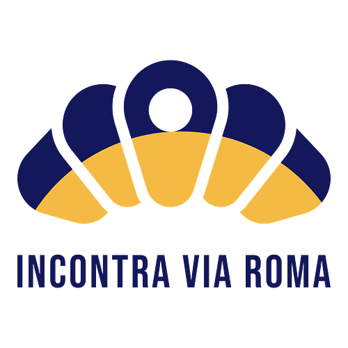 Un logo per un bar che si chiama Incontra Via Roma.