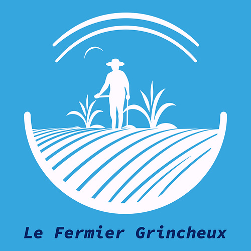 Un logo de ferme pour une entreprise appelée Le Fermier Grincheux.