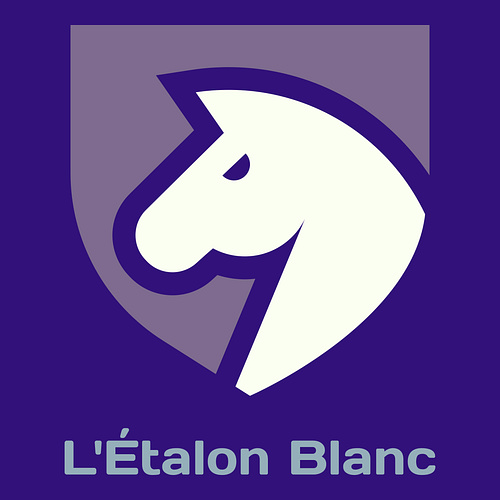 Un logo de ferme pour une entreprise appelée L'Étalon Blanc.
