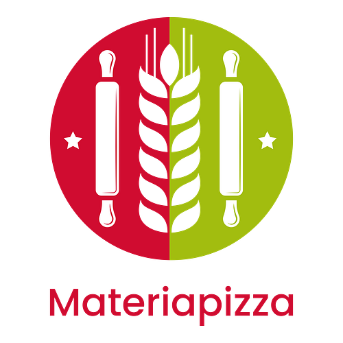 Un logo per una pizzeria che si chiama Materiapizza.