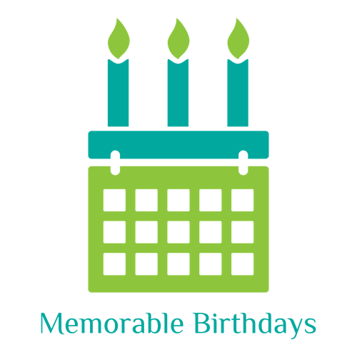 Logo de una empresa de organización de eventos llamada "Memorable Birthdays".