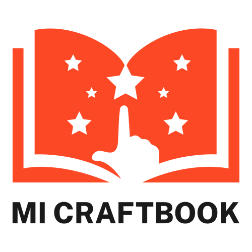 Logo para un negocio de manualidades de una empresa llamada Mi Craftbook.