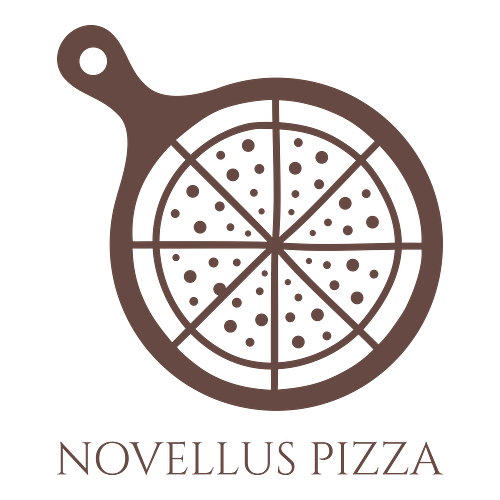 Un logo per una pizzeria che si chiama Novellus Pizza.