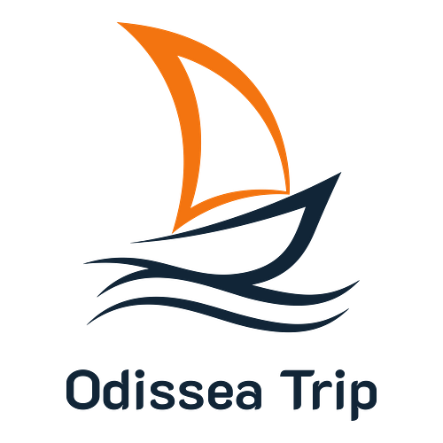 Un logo per un'agenzia di viaggio che si chiama Odissea Trip.
