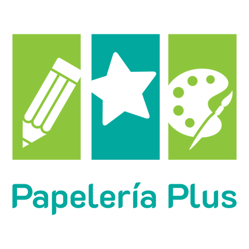 Logo para un negocio de manualidades de una empresa llamada Papelería Plus.