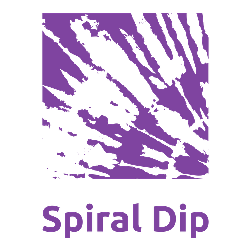 Tie-dye logo for a business called Spiral Dip.