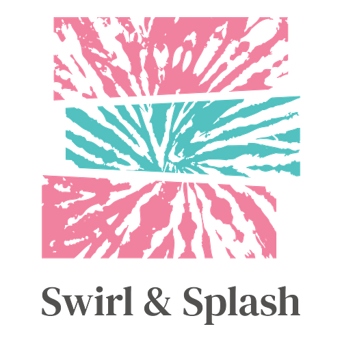Tie-dye logo for a business called Swirl and Splash.