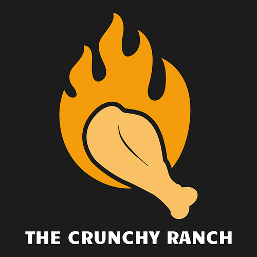 Fried chicken logo for a business called The Crunchy Ranch.