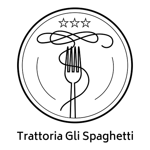 Un logo per un ristorante che si chiama Trattoria gli Spaghetti.