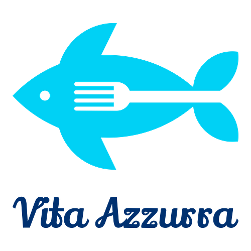 Un logo per un ristorante italiano che si chiama Vita Azzurra.